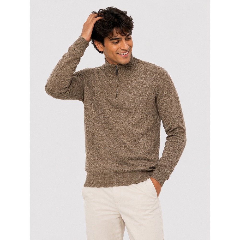 Smartwool Merino Wool Blend 1/4 Zip Pullover Sweater Brown Heather L